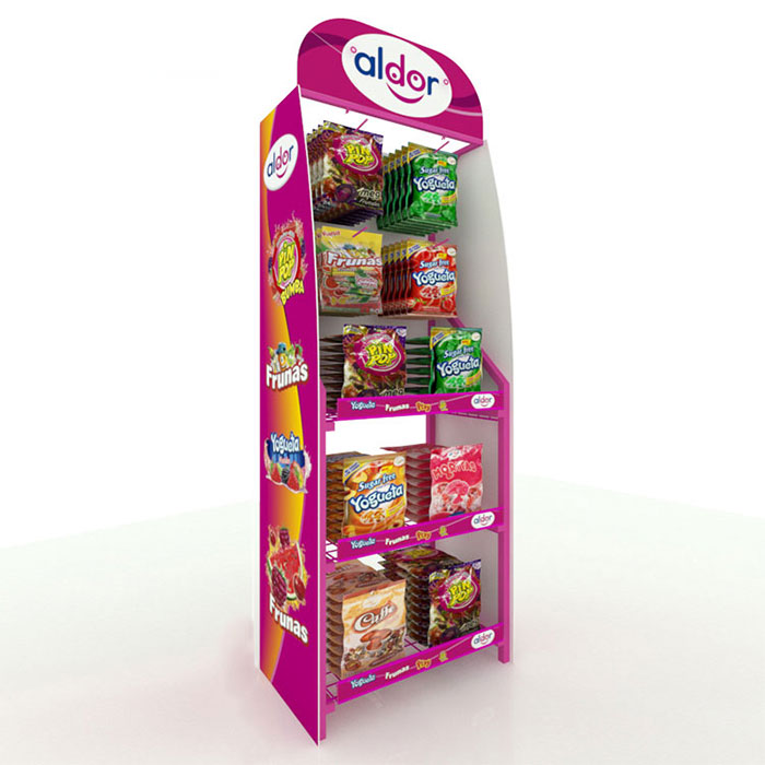 食品零食展示架定制,落地金屬陳列展示架批量工廠制作