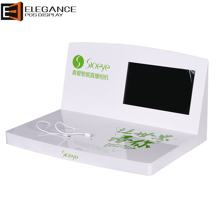 瓷白色亞克力相機桌子展示架帶LCD屏幕