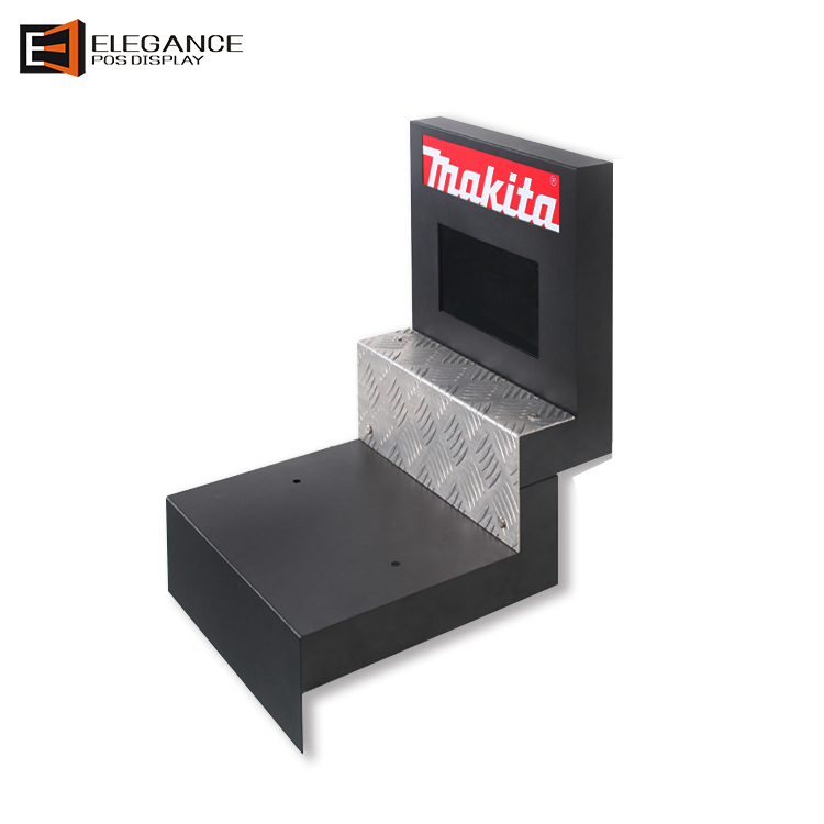 超市貨架上的臺面黑金屬AD播放器展示架