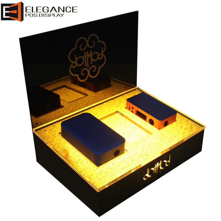 黑色亞克力電子煙盒展示架，帶LED燈