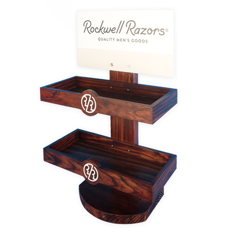 定制松木色油漆架臺面男士剃刀展示架